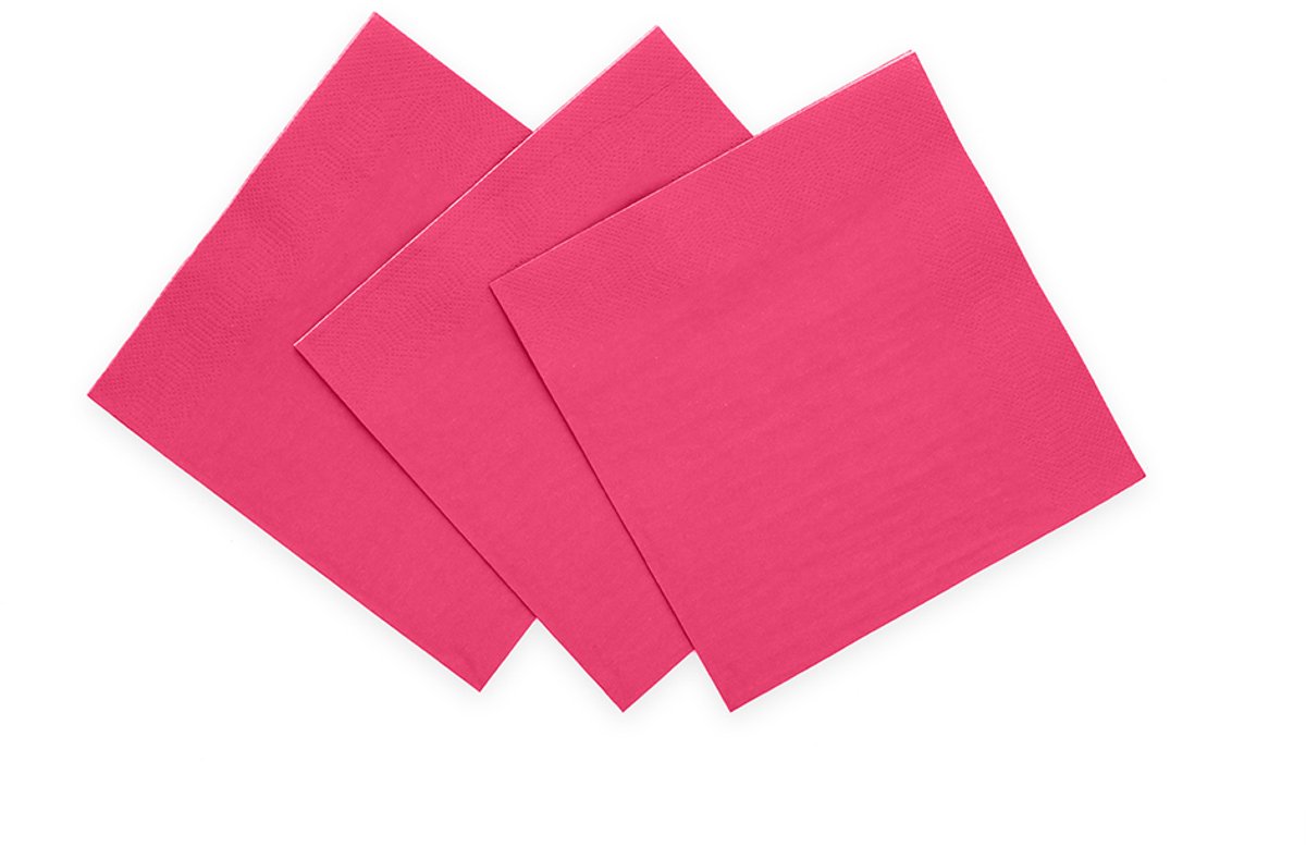 20x Papieren Cocktail servetten 24x24cm 3-laags FSC - Felroze - Feestartikelen
