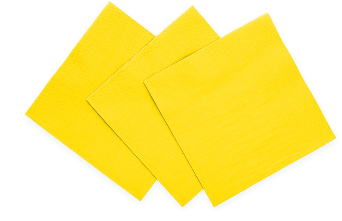 20x Papieren Cocktail servetten 24x24cm 3-laags FSC - Geel - Feestartikelen