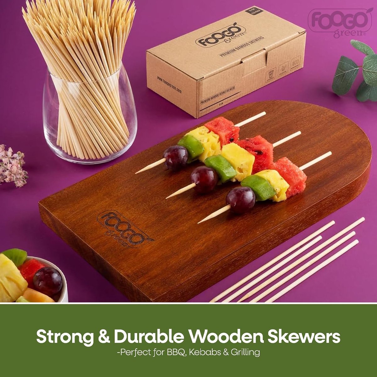 FOOGO Green 250pcs Bamboo Skewers, Small 6 Inches, Sturdy Eco-friendly Wooden Skewers, BBQ Skewers, Kebabs Fruit - ShopVlot