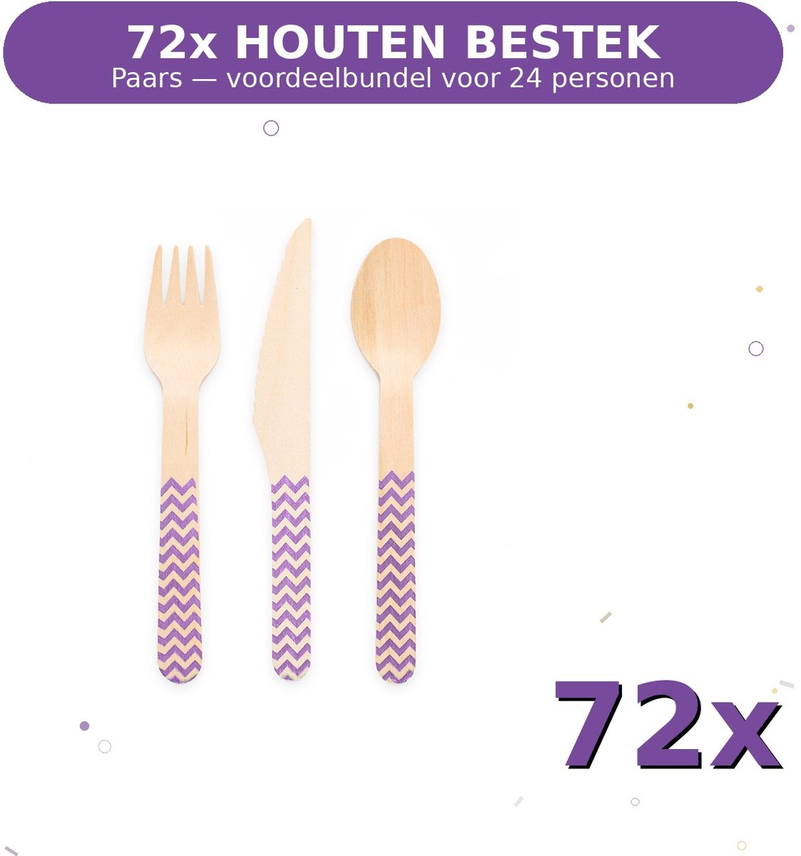 Houten bestek FSC Paars - Voordeelverpakking 72 Stuks voor tot 24 Personen - Feestartikelen