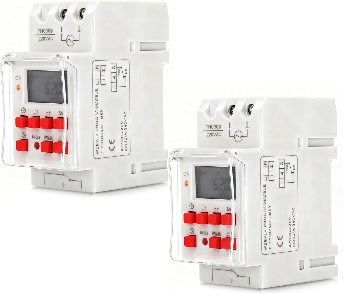 Timer voor elektrische boiler - 2 stuks tijdschakelaar - digitaal LCD timer 30A - verlengt levensduur apparaten - ShopVlot