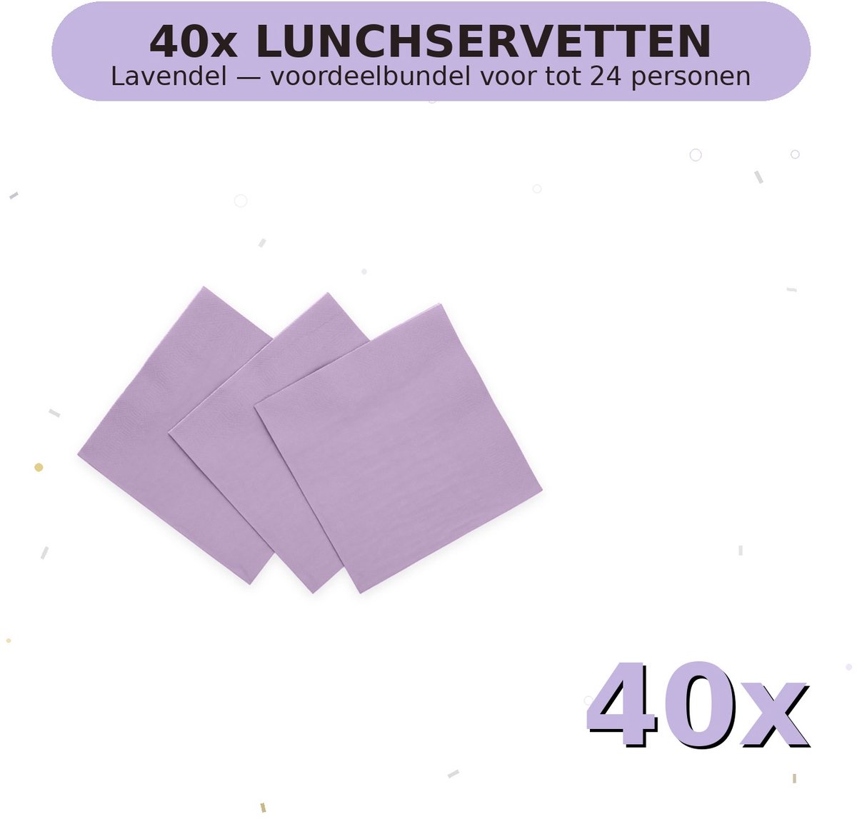 Lunch servetten 33x33cm FSC Lavendel - Voordeelverpakking 40 Stuks voor tot 24 Personen - Feestartikelen