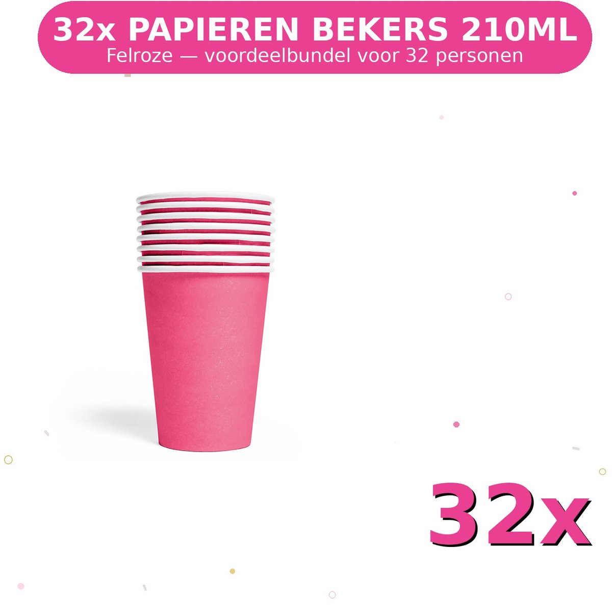 Bekers 210ml FSC Felroze - Voordeelverpakking 32 Stuks voor tot 32 Personen - Feestartikelen