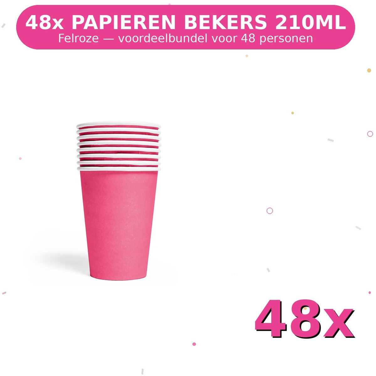Bekers 210ml FSC Felroze - Voordeelverpakking 48 Stuks voor tot 48 Personen - Feestartikelen
