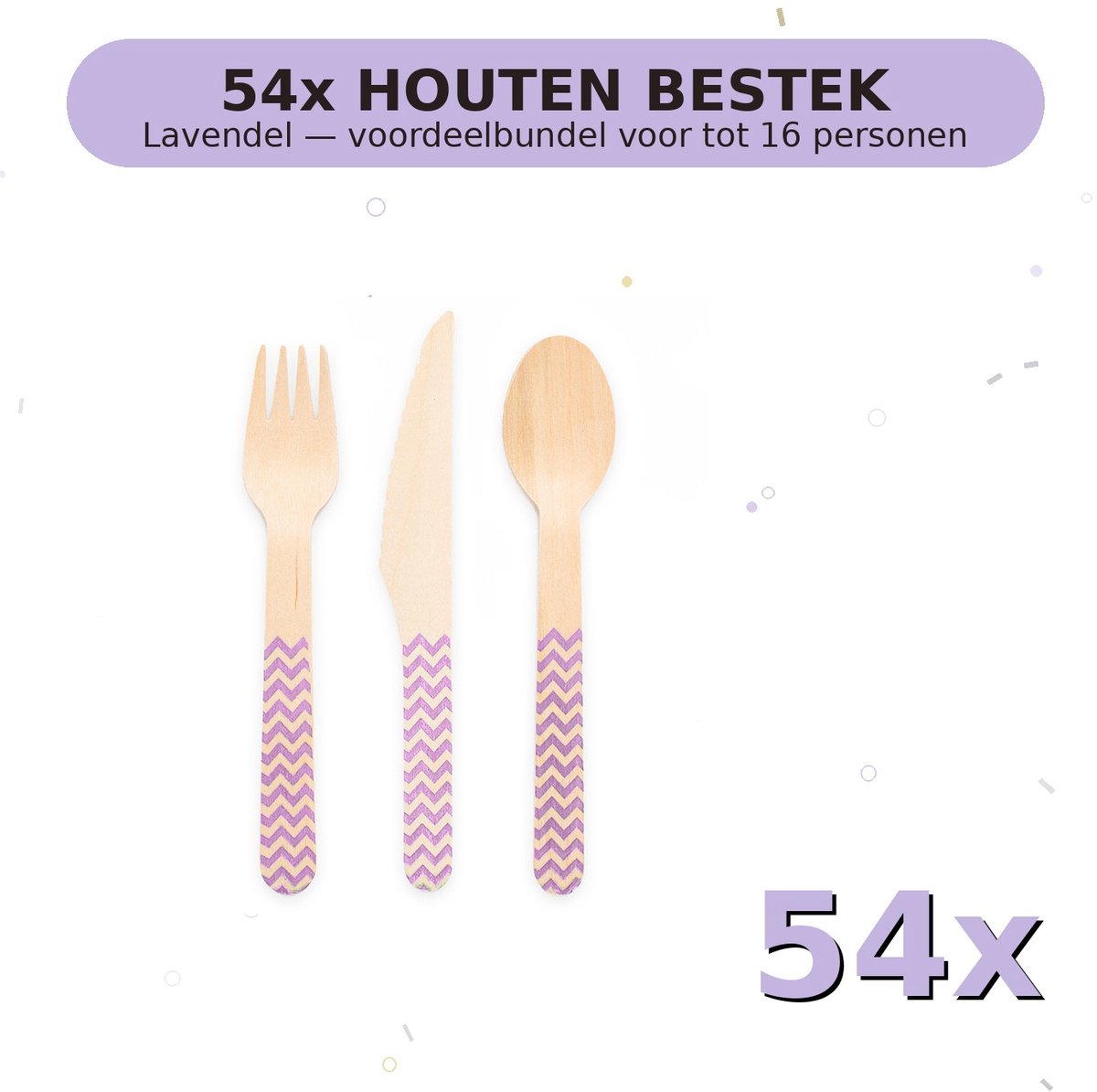 Houten bestek FSC Lavendel - Voordeelverpakking 54 Stuks voor tot 16 Personen - Feestartikelen