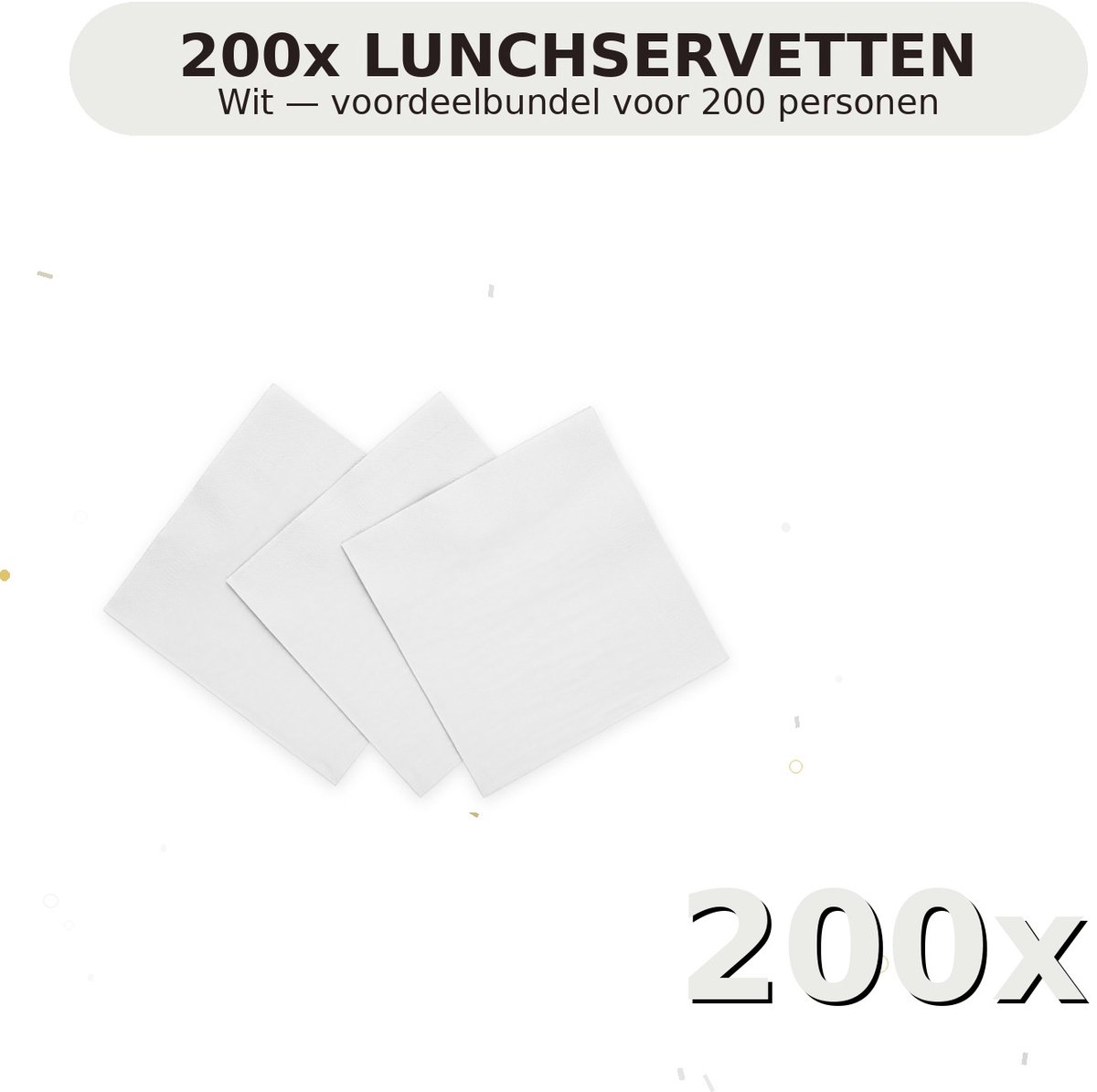 Lunch servetten 33x33cm FSC Wit - Voordeelverpakking 200 Stuks voor tot 200 Personen - Feestartikelen