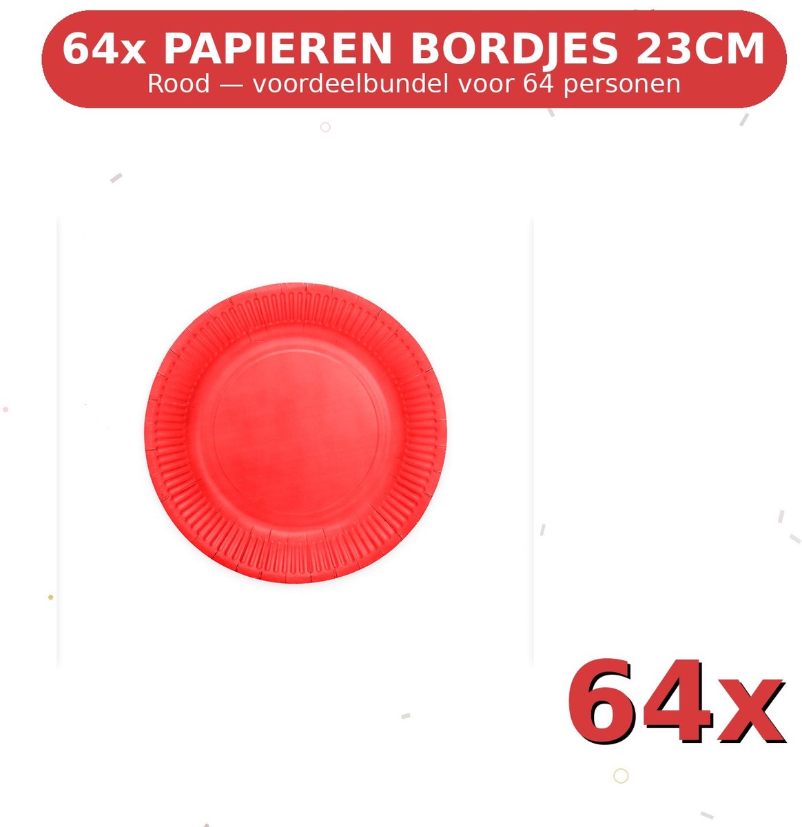Bordjes 23cm FSC Rood - Voordeelverpakking 64 Stuks voor tot 64 Personen - Feestartikelen