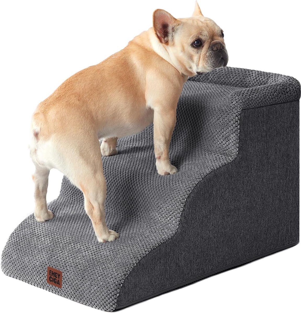 EHEYCIGA Stair Ladder for Dogs 3 Treads, Dog Ramp for Bed and Sofa, Gray - ShopVlot