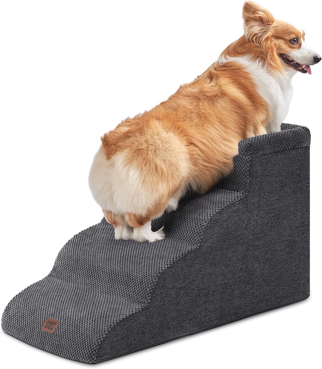 EHEYCIGA Stair Ladder for Dogs 4 Steps, Dog Ramp for Bed and Sofa, Gray - ShopVlot