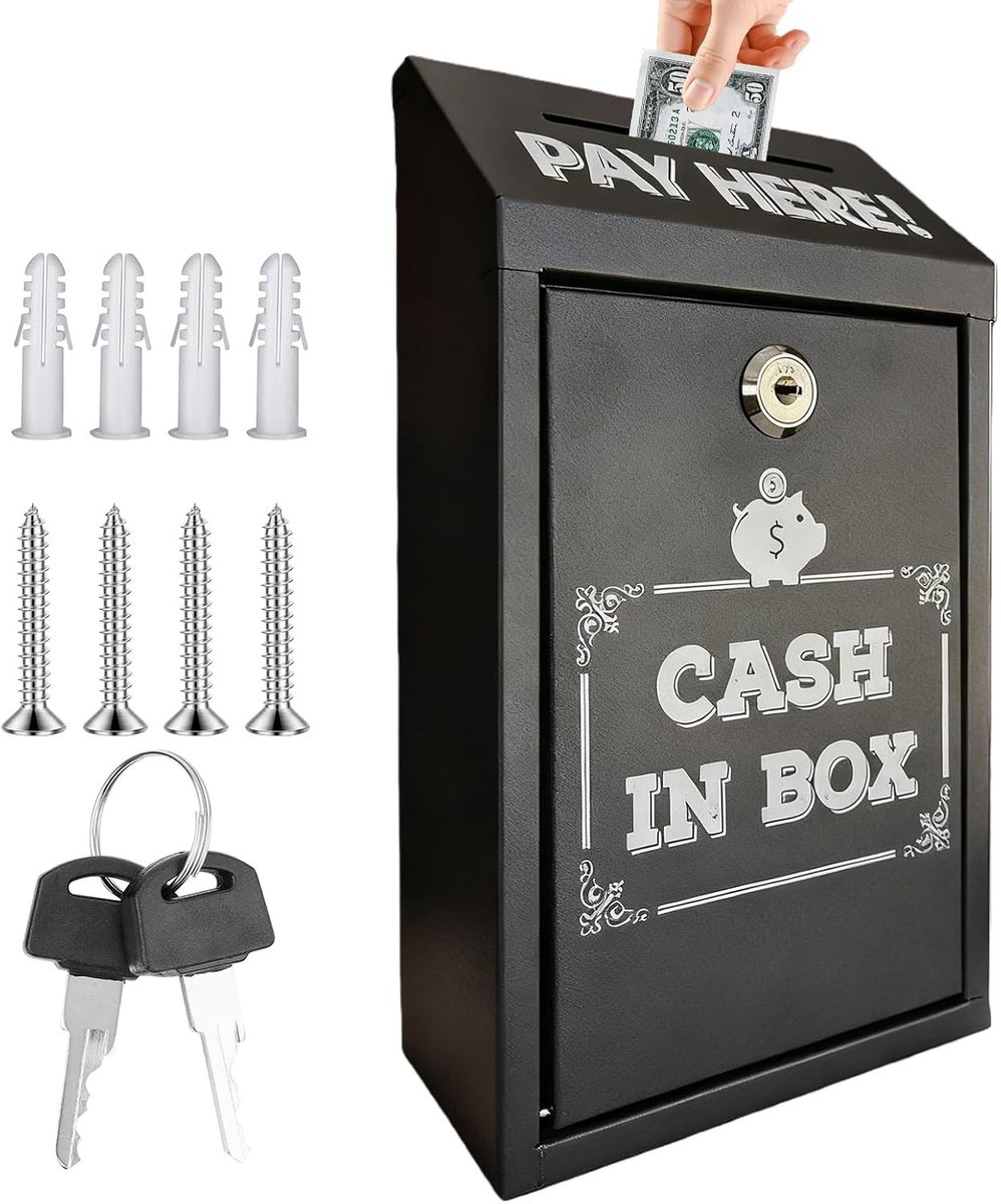 Wandbrievenbus - Zwart - 14,5 x 7,5 x 26 cm - Metalen Geldcassette met Sleutel - Voor Thuis en Kantoor