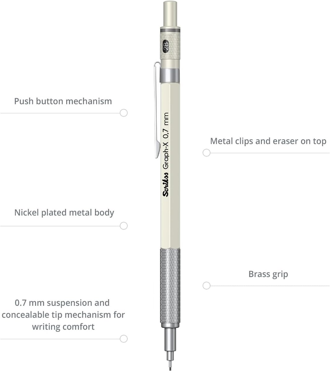 Scrikss Mechanical Pencils Graph-X White 0.5 mm - ShopVlot