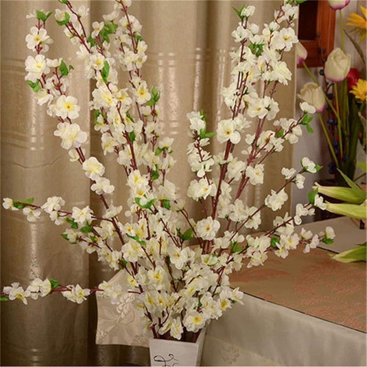 Kunstmatige Kersenbloesem Takken - Wit - 60 cm - Zijde met Staaldraad - Voor Bruiloften en Woondecoratie