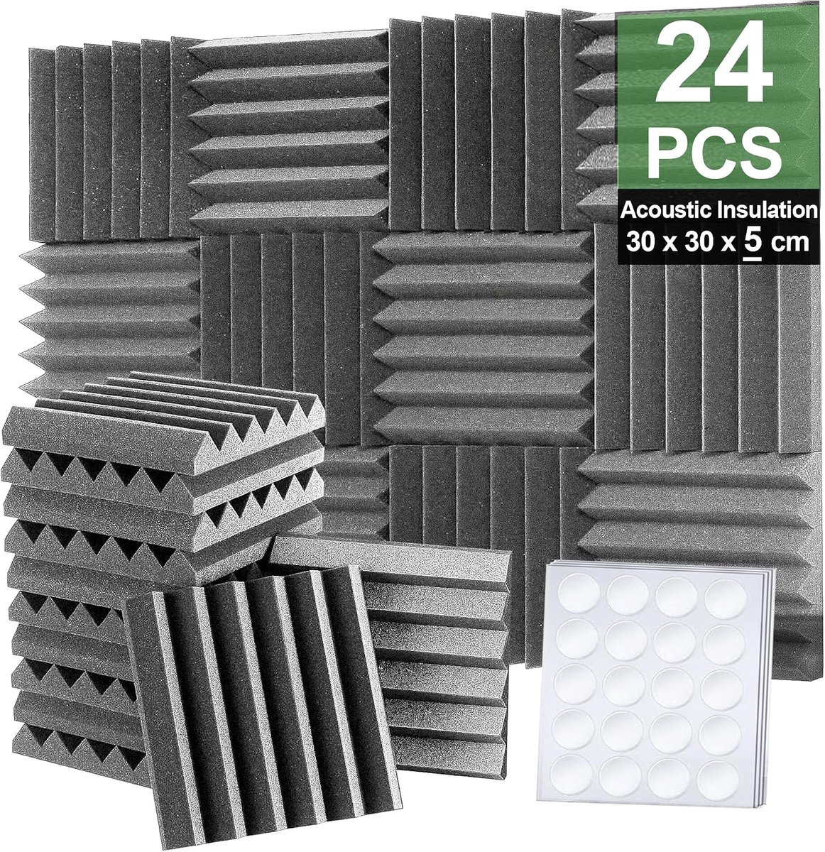 Foneso Sound Absorbing Panels 30 x 30 x 5 cm (Density: 25 kg/m³), Sound Absorbing Foam, 3D Sound Absorbing High - ShopVlot