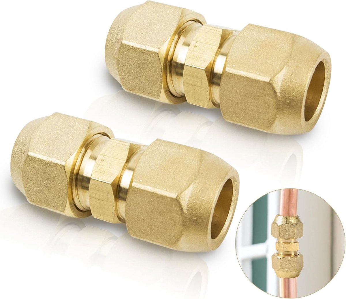 2 Copper Slangenverlengstukken voor Airconditioning, Koperbuisverbindingen 1/4", Dubbele Connector, Geen Loodgieterswerk Nodig, Set van 2, Airco Koppelstuk en Installatietool