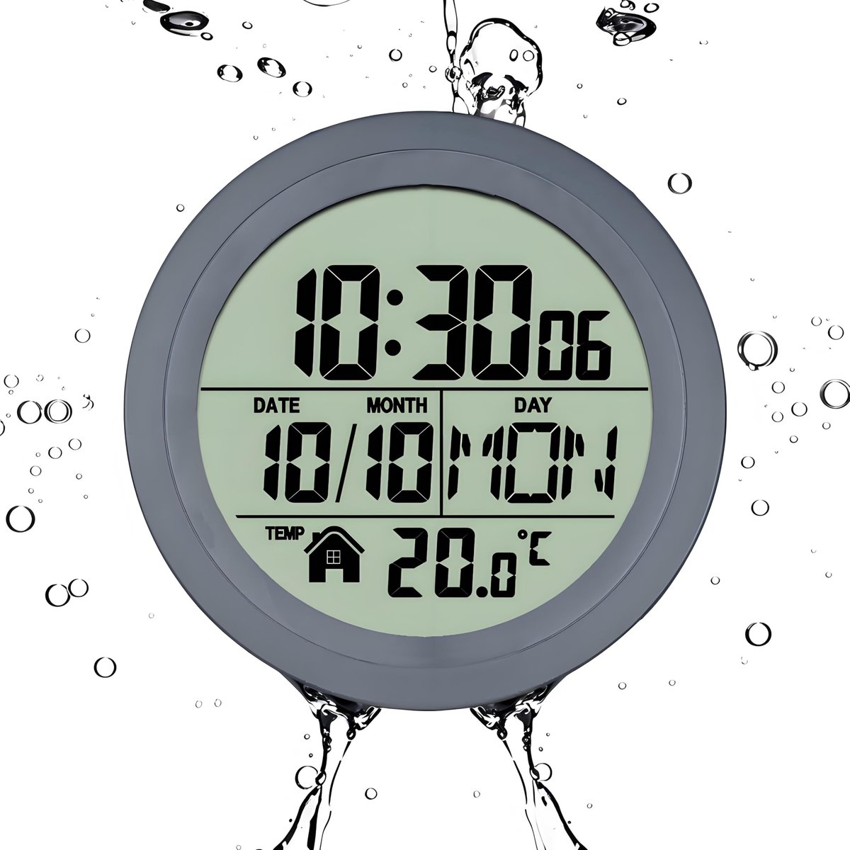 Lancoon Digitale Doucheklok met LCD-Display, Waterdichte Stille Wanddecoratie, Zuignap met 4 Zuignappen, Toont Tijd - ShopVlot
