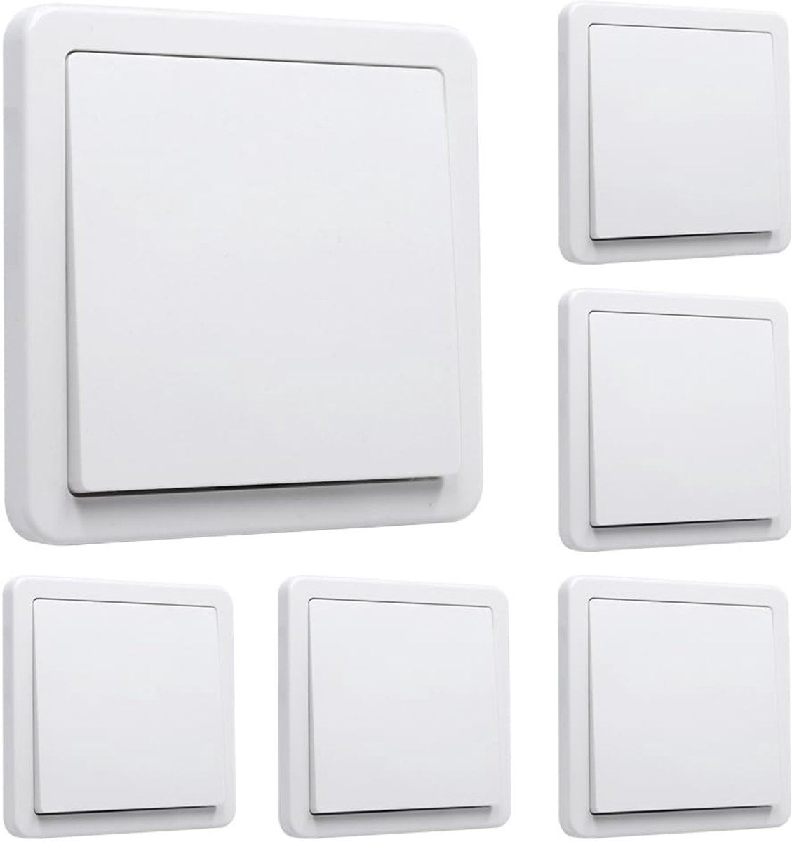 Set van 6 Aan/Uit-schakelaars, Wit, 250V/10A, Universele Standaard, Voor Thuisgebruik en Elektrische Apparaten (84 x 84 mm)