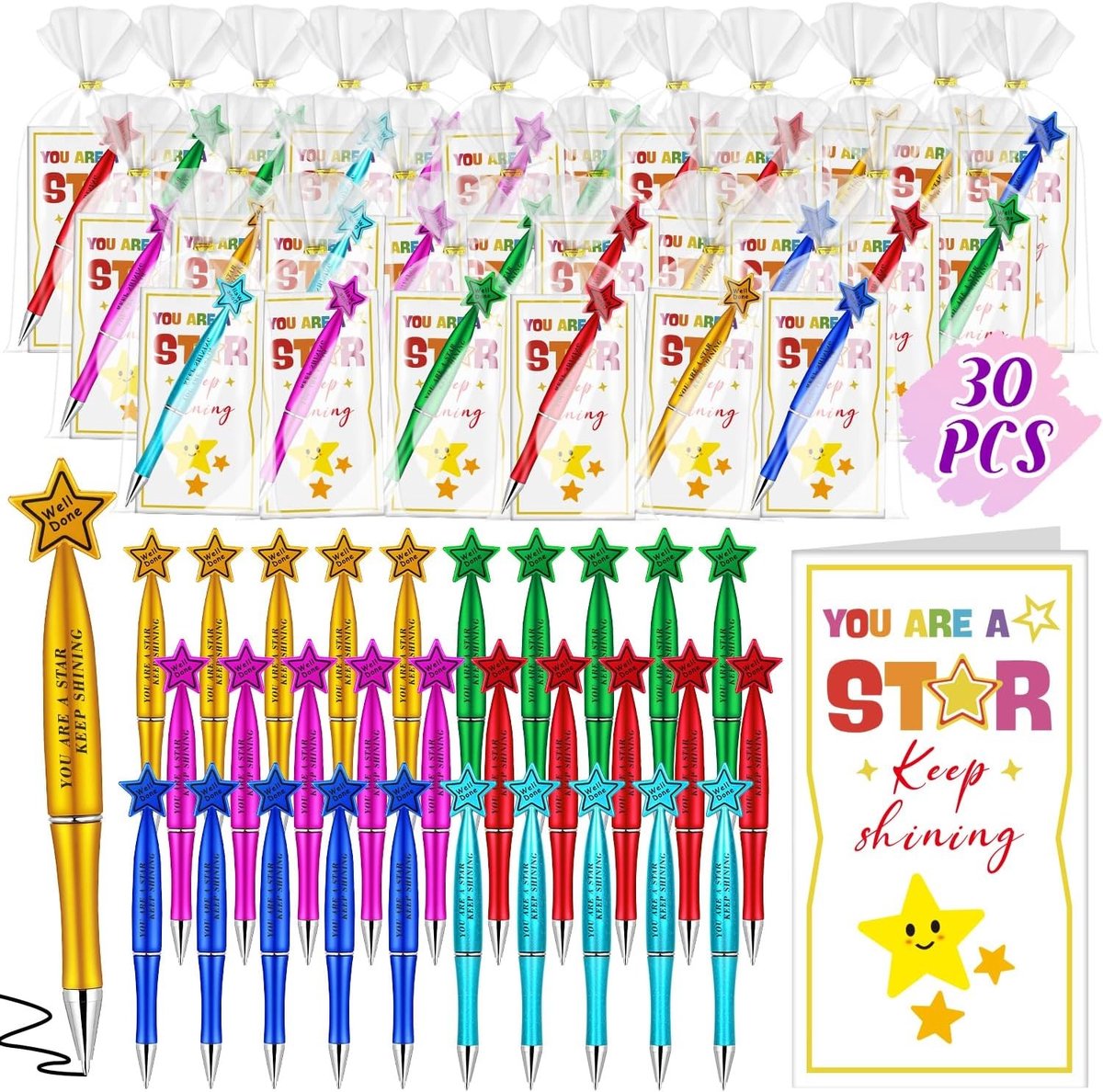 30 Verjaardagscadeaus voor Kinderen - Eindejaarsgeschenken voor de Klas met Motivatiepennen, Kaarten en Cadeautassen voor Basisschoolleerlingen