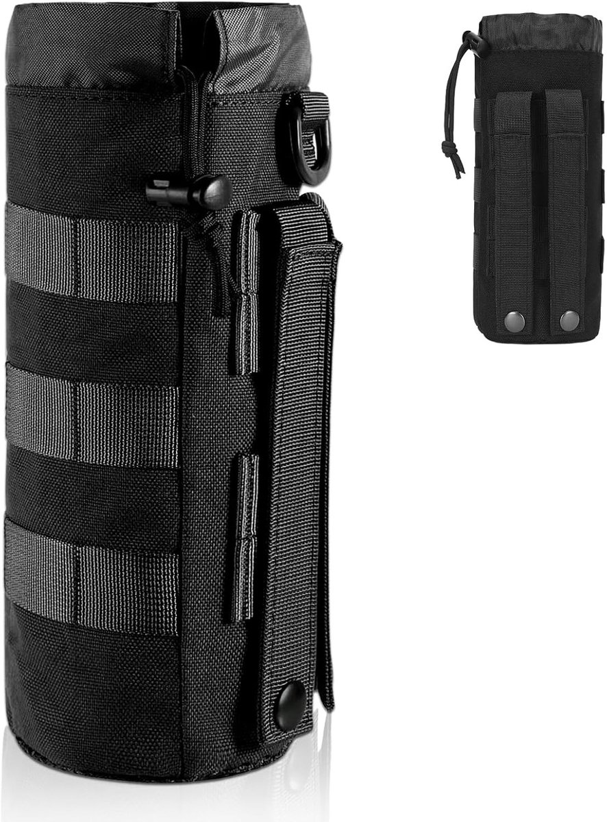 Tactische Waterfleshouder van 1000D Nylon, Praktische Molle Cup Holder met Trekkoord en Mesh Bodem voor Hiking, Kamperen, Reizen en Sportactiviteiten