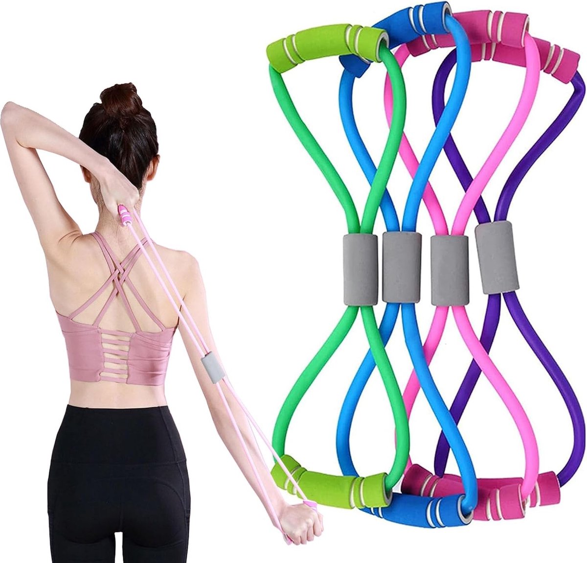 4-delige Yoga Oefenband met Treksluiting voor Krachttraining, Duurzaam en Rekbaar, Ideaal voor Fitness en Spieropbouw