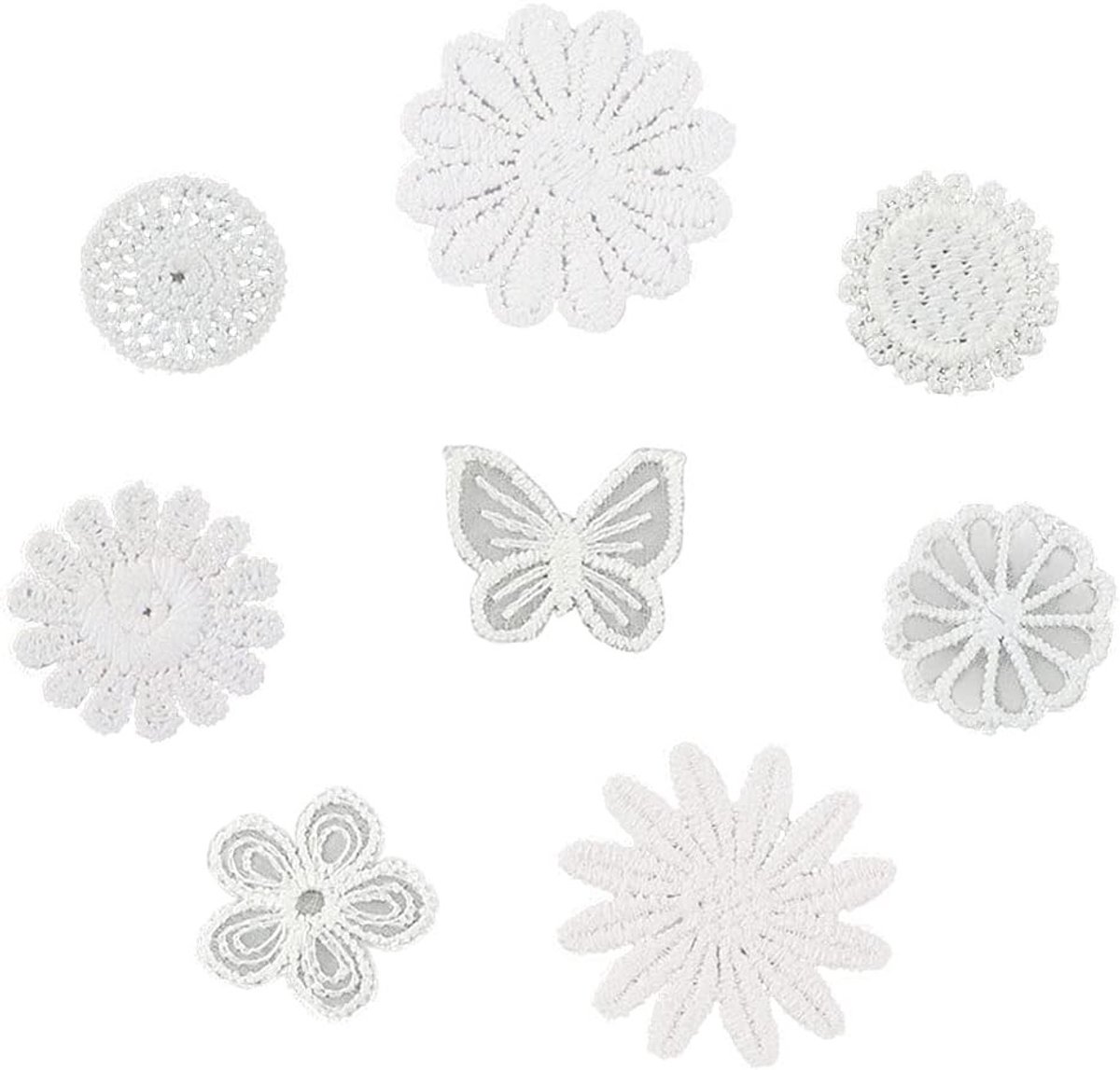 40 Stuks Witte Kanten Applicaties - Borduur Patches voor Kledingdecoratie, Bloemmotieven en Naaiwerk