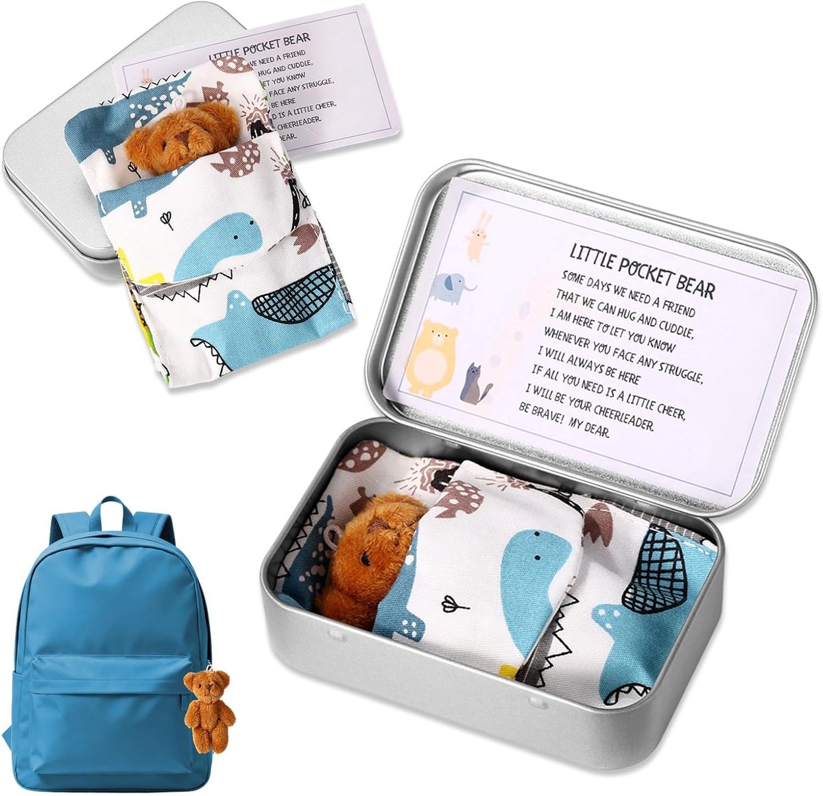 Kleine Zakbeer Knuffelset - Schattige Mini-Pluchen Beren - Inspirerende Kaart - Perfect als Vriendschapscadeau - ShopVlot