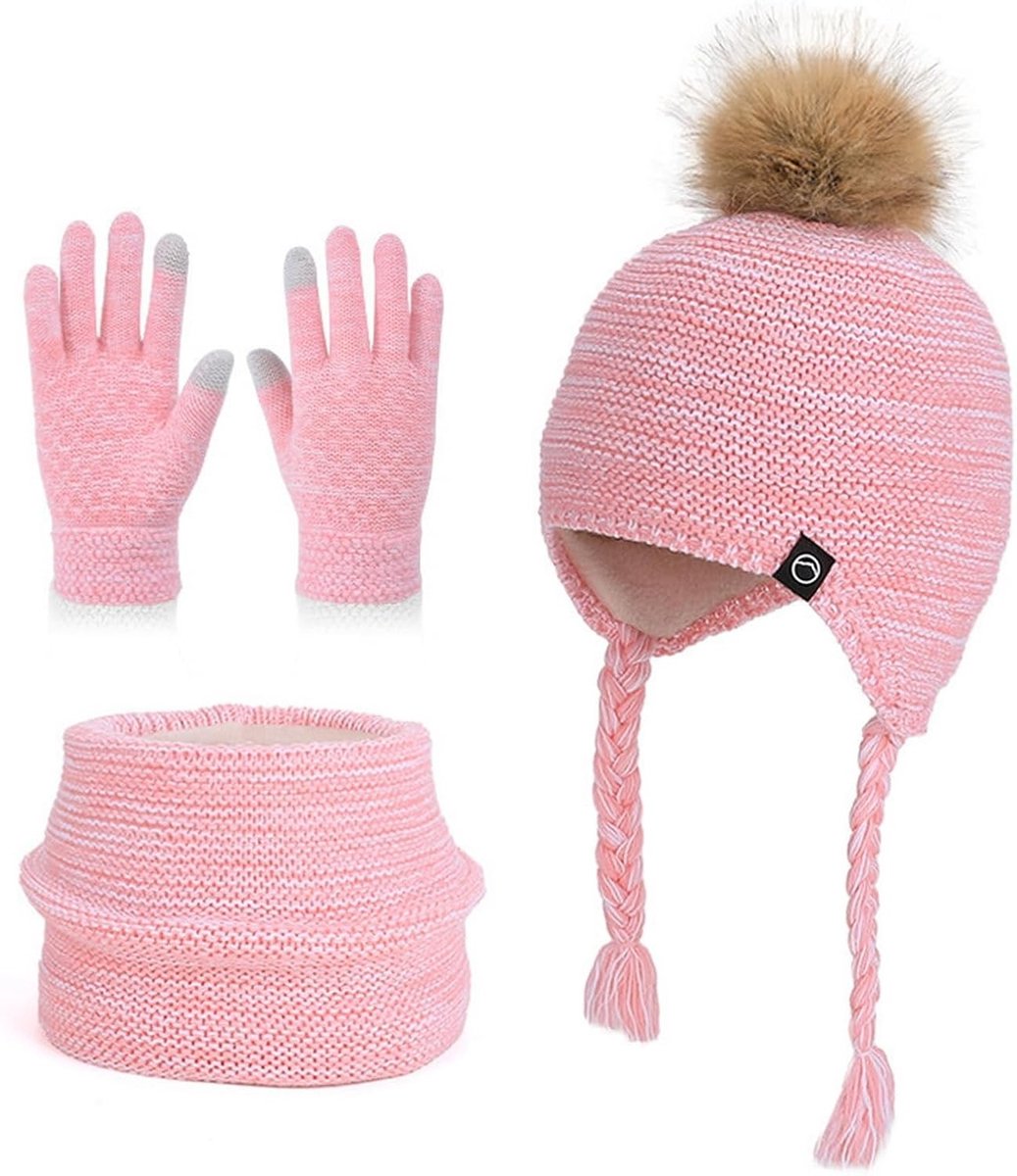 Winterset voor Kinderen: Gebreide Muts, Handschoenen en Sjaal - Warm en Fleece Voering voor Jongens en Meisjes
