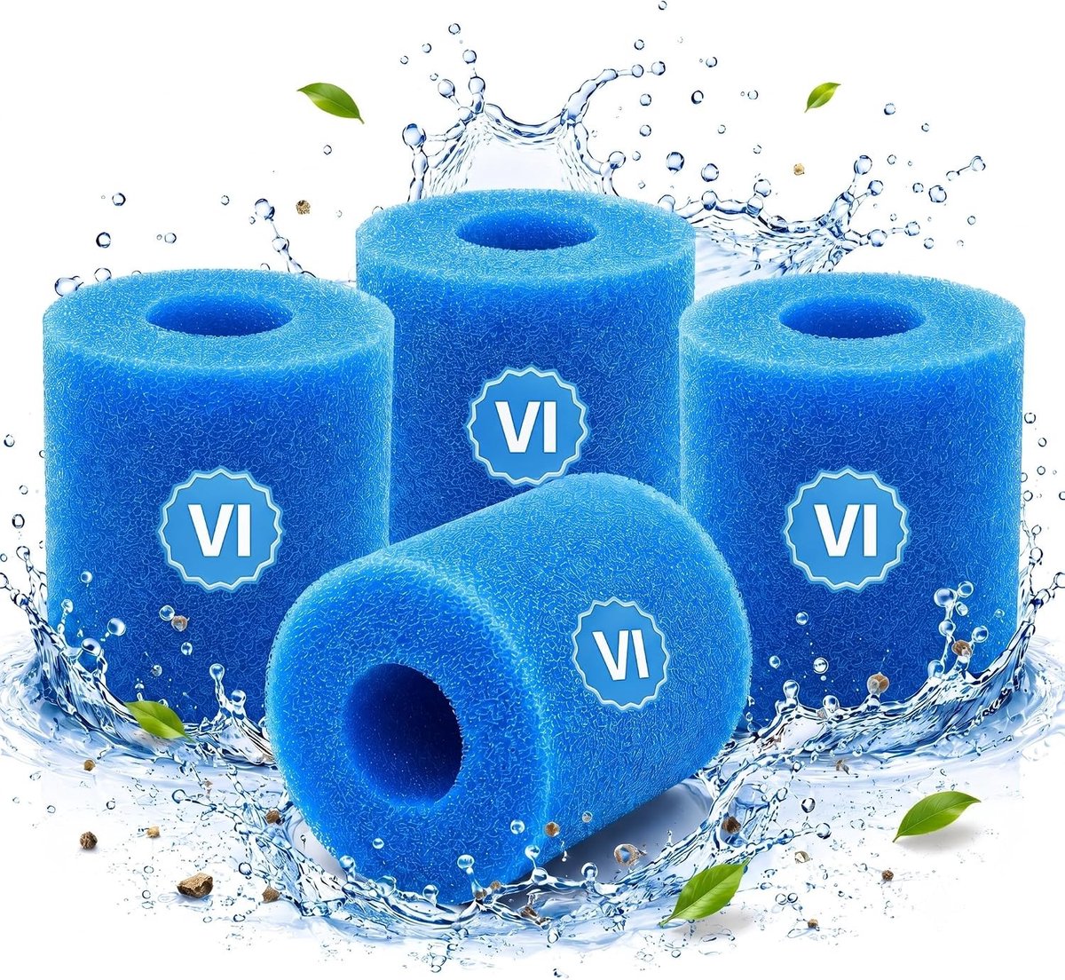 Set van 4 Wasbare en Herbruikbare Spa Filterpatronen Type VI voor Hot Tub, Zwembad en Pomp, 10.7 x 8 cm, Efficiënte Filtratie en Onderhoudsgemak