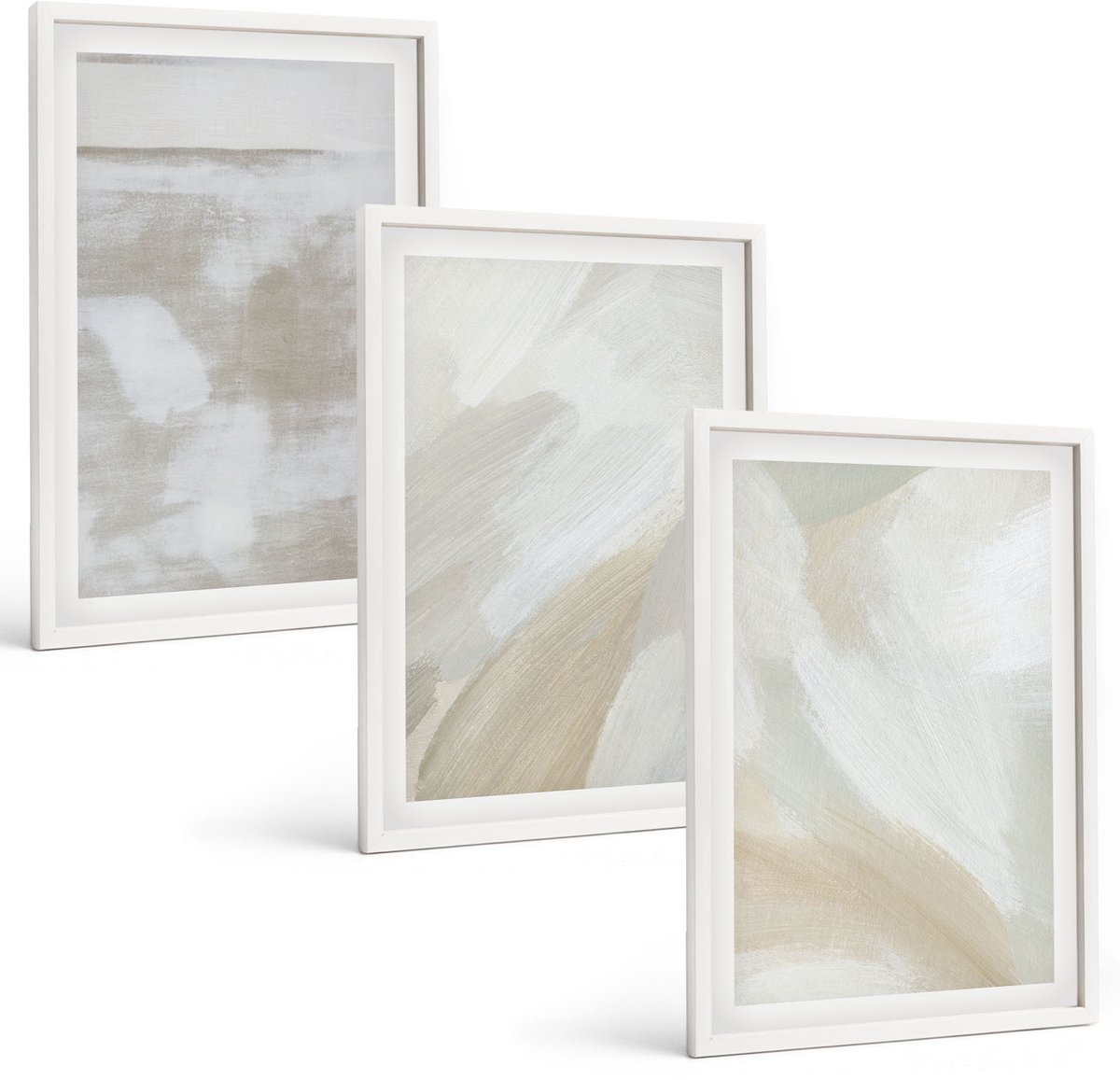 Wallfluent 3-Delige Schilderij Set - Abstracte Penseelstreken Op Canvas - 40 x 60 - Muurdecoratie - Wanddecoratie - Slaapkamer