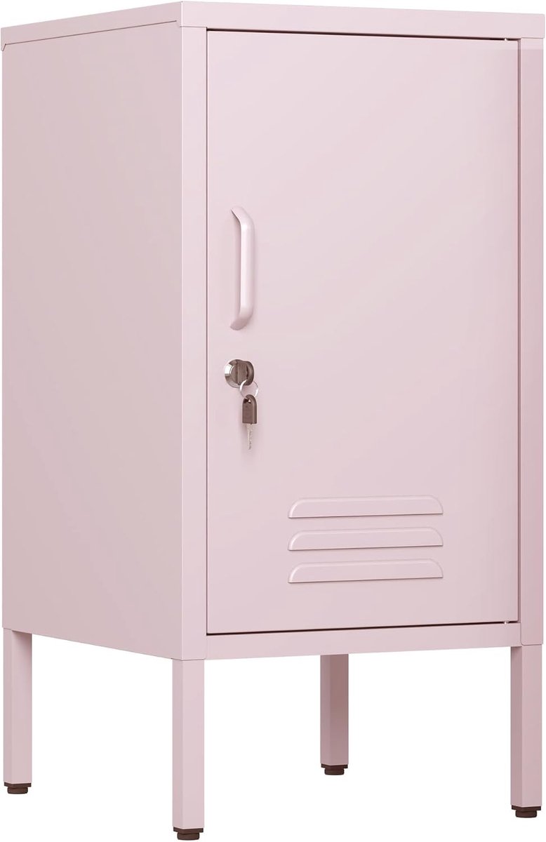 Industrieel Metalen Nachtkastje - Afsluitbaar met Slot - Oranje (Mat) - Modern Kastje met 2 Verstelbare Planken - Locker Stijl - 15 cm Poten