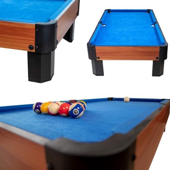 Compacte Leren Biljarttafel met Accessoires voor Thuis of Kantoor - Bruin/Blauw — afbeelding 3