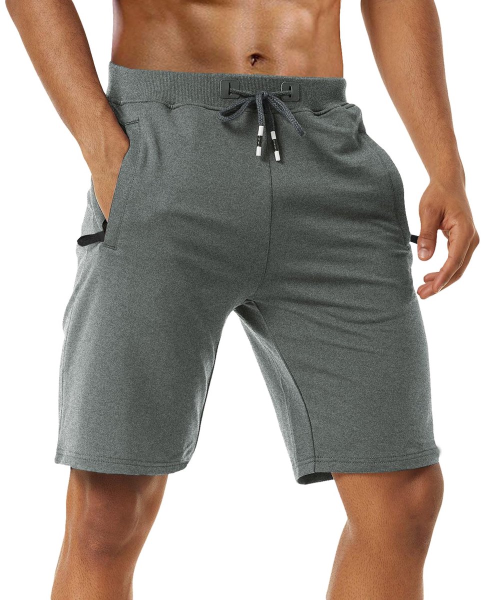 Boyzn Comfortabele katoenen sportshorts voor heren, elastische tailleband, zakken met ritssluiting, Donkergrijs (1 - ShopVlot