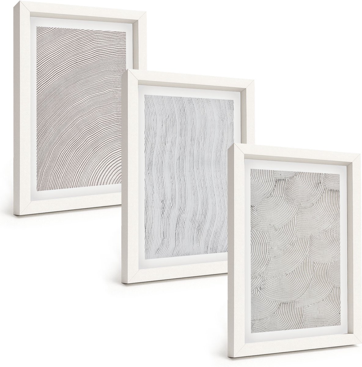 Wallfluent 3-Delige Schilderij Set - Patronen In Het Zand: Lineaire Geometrische Structuren - 20 x 30 - Stijlvolle Muurdecoratie - Kantoor - Interieur Decoratie