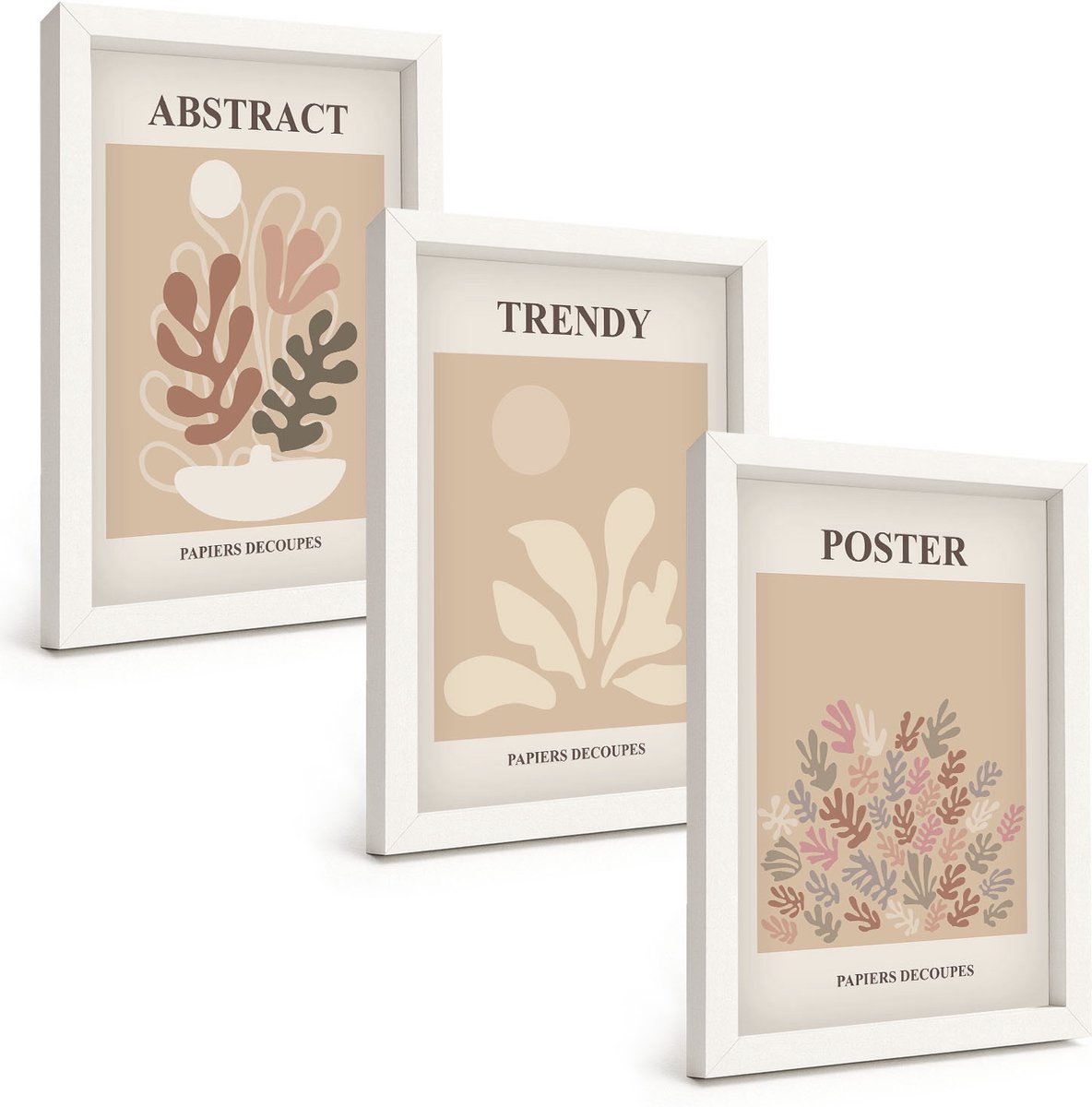 Wallfluent 3-Delige Schilderij Set - Posters Met Plantmotieven In Beige En Bruine Tinten - 20 x 30 - Wanddecoratie - Woonkamer Decoratie - Muurdecoratie