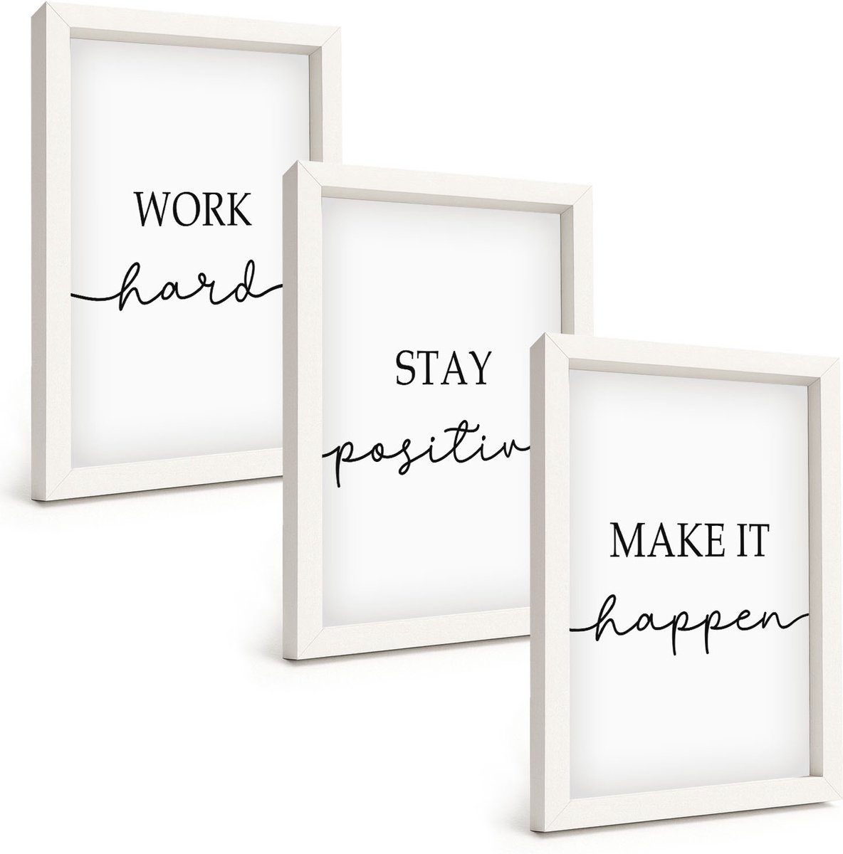 Wallfluent 3-Delige Schilderij Set - Minimalistische Motiverende En Inspirerende Citaten - 20 x 30 - Muurdecoratie - Schilderijen Set - Woonkamer - Stijlvolle Muurdecoratie