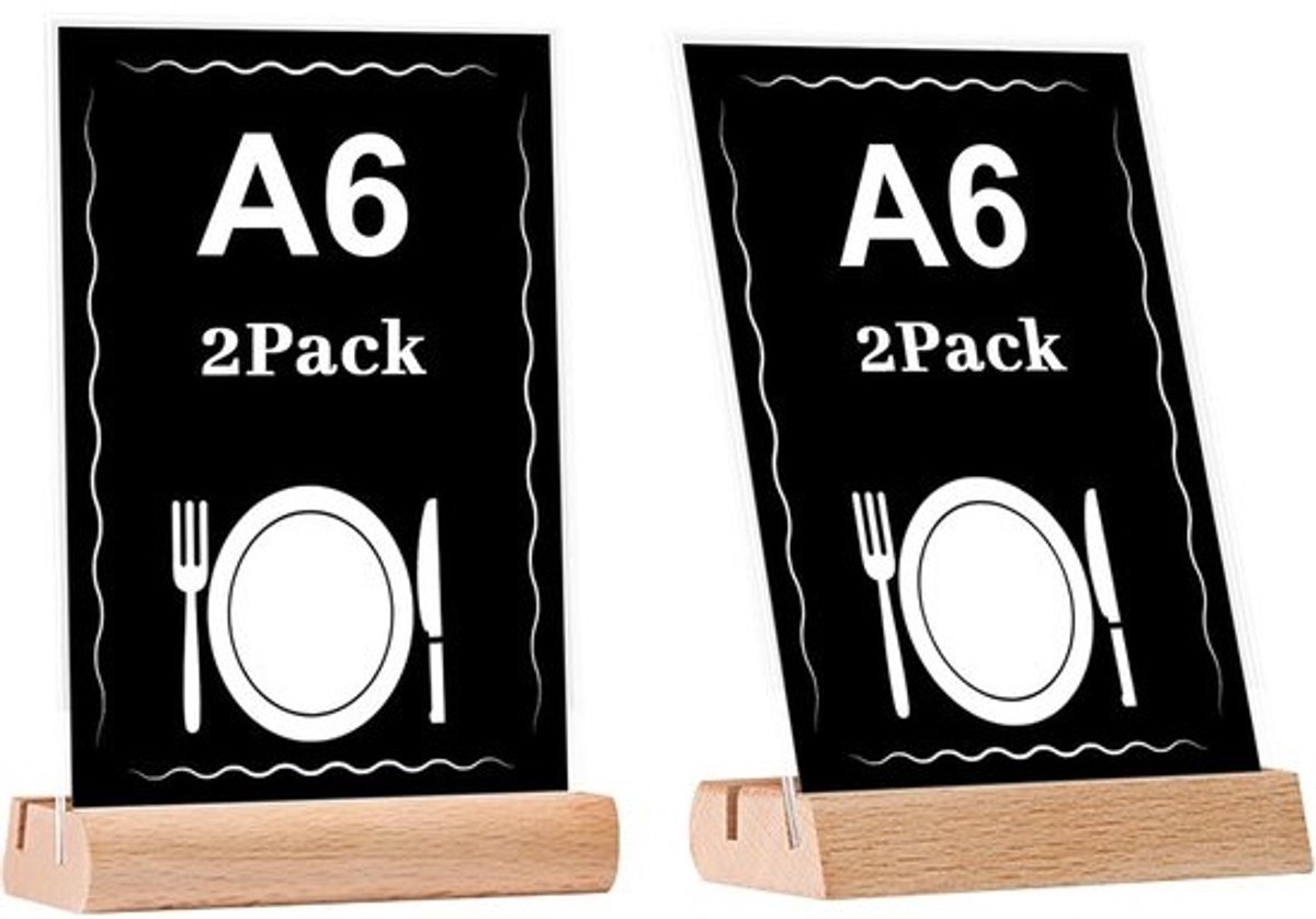 Acryl Bordstandaard met Houten Sokkel, 2 Stuks, Staand Formaat