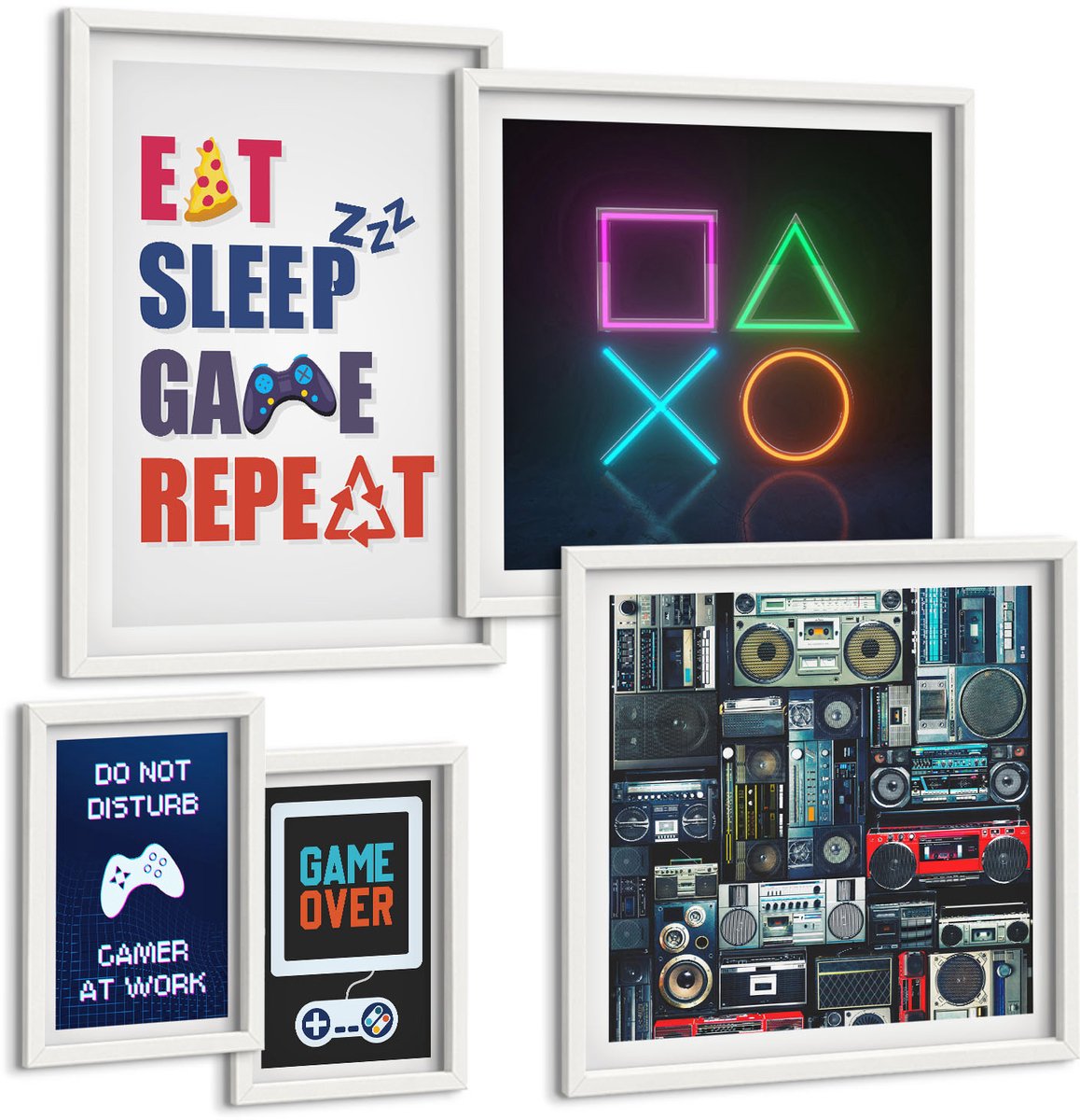 Wallfluent 5-Delige Schilderij Set - Stijlvolle Decoraties Voor Liefhebbers Van Videogames - 50 x 50 cm, 20 x 30 cm En 40 x 60 cm - Wanddecoratie - Schilderijen Set - Kantoor