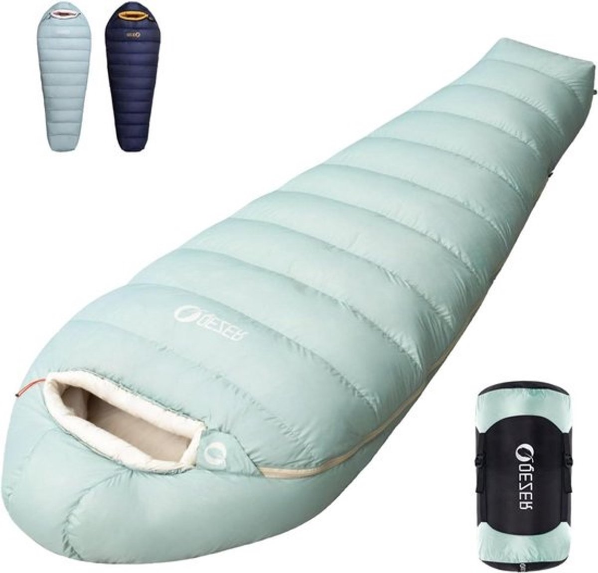 Donzen Slaapzak - Luxe Slaapzak - Kamperen en Trekking - Grafeen Antistatische Voering - 213 cm - Groen