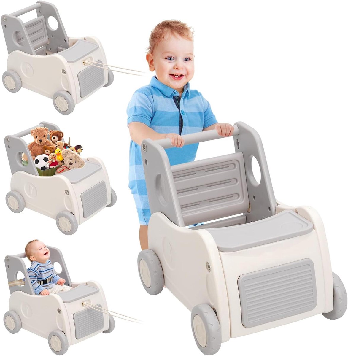 Loopwagen Baby - Loopstoel Kinderen - Leren Lopen - 4-in-1 Multifunctioneel - 43 x 51 x 47 cm - Grijs