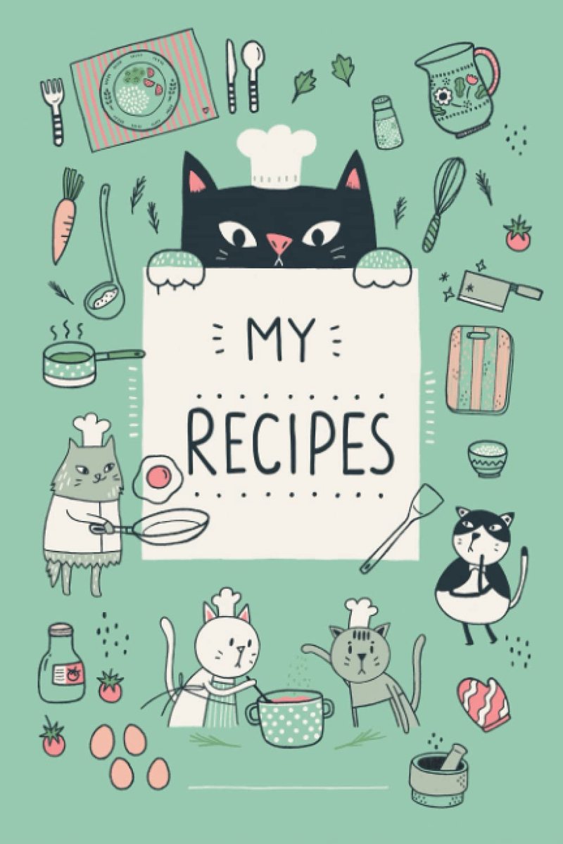 MY RECIPES BOOK with Cute Little Cat Illustrations (Mint Green Cover): Keep your favorite recipes on this cooking - ShopVlot