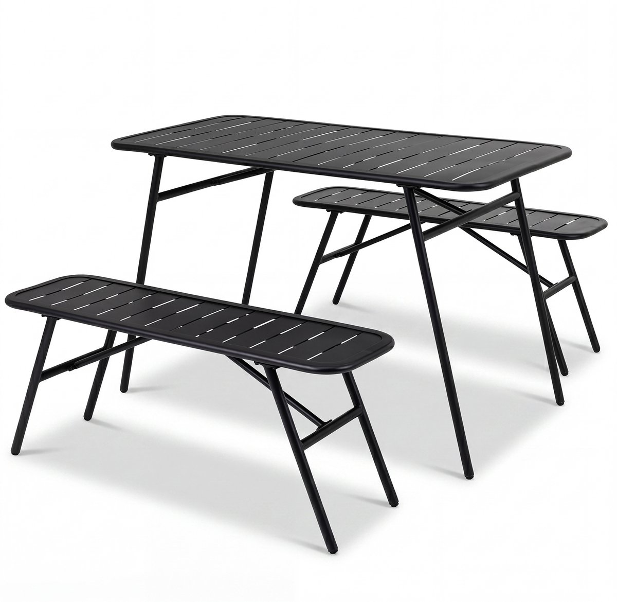 SureDeal® - Tuinset - 3-delig Tuinmeubelset Metaal - Tafel - Banken Moderne Tuinstoelen - 120,5x60x75,5 cm - Donkerbruin