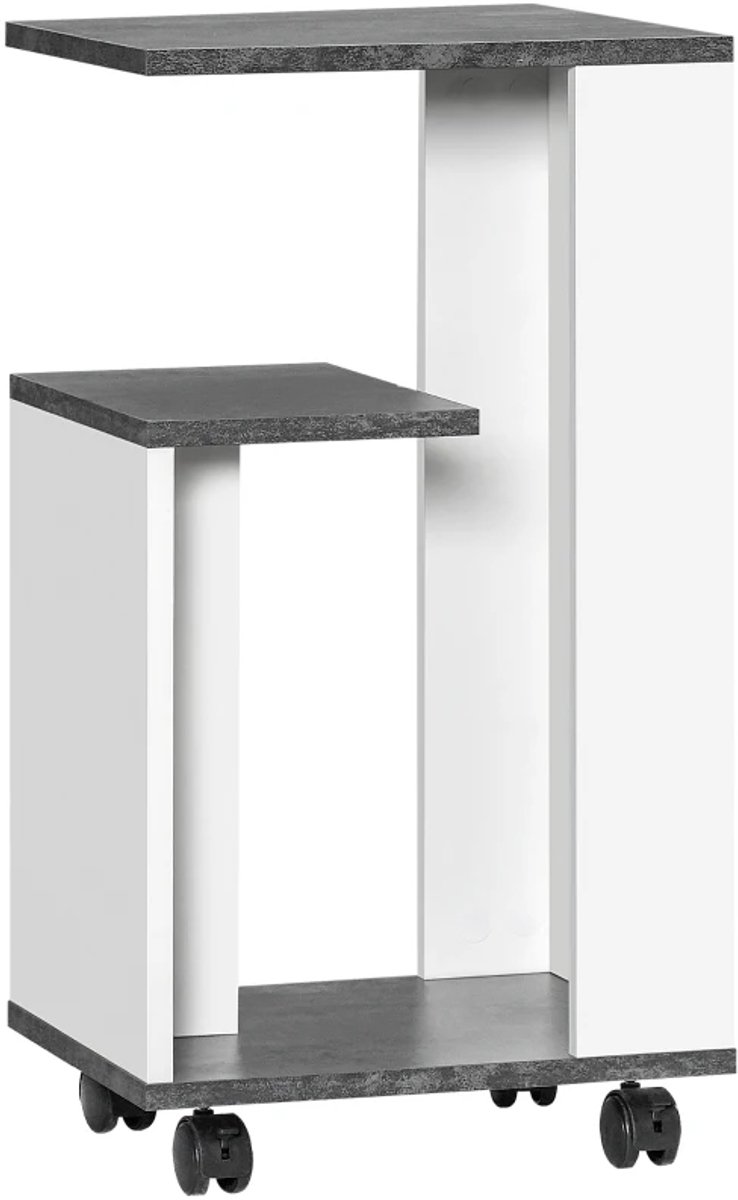 Nachtkastje - Met 4 Wielen En 3 Planken - 35 x 29,5 x 65,5 cm - Grijs/Wit