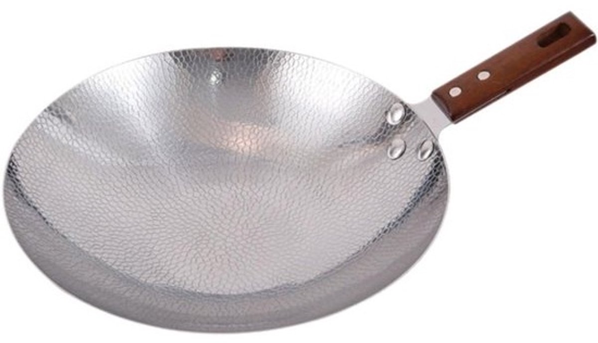 Wokpan Met Antiaanbaklaag - Koekenpan Braadpan - Roerbakken Zeevruchten - Enkelvoudig Houten Handvat - Diameter 22 Cm - Diverse Kleuren