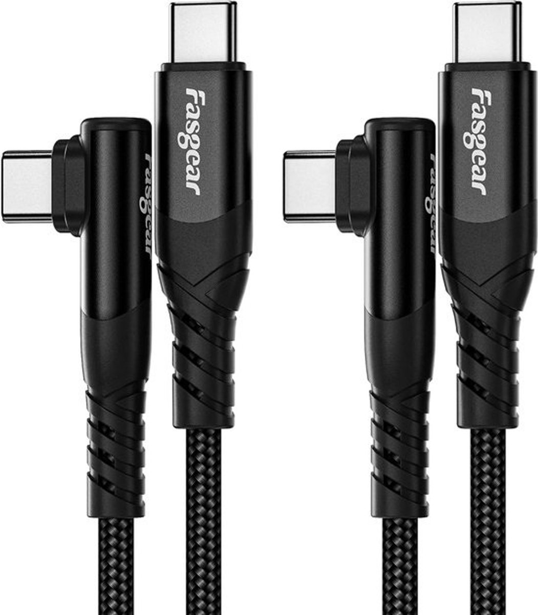 2-Pack USB-C naar USB-C Kabel 3 Meter Recht Hoek 60W PD Snelladen