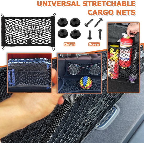 JAMHER 45x25cm Universeel Mesh Cargo Net Elastische String Net Mesh Net Pouch Dubbellaags Cargo Net met Schroeven & - ShopVlot — afbeelding 3