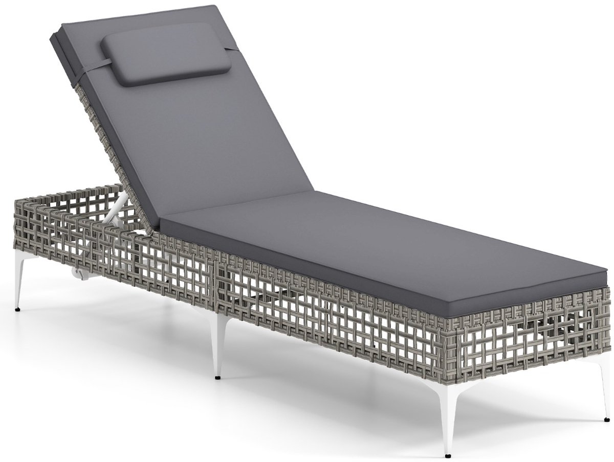 SureDeal® - Tuinstoel - Rattan Zonnebed Tuinbed - Kussen - Hoofdkussen - Verstelbare Rugleuning Balkonbed - 194x55x32 cm - Naturel