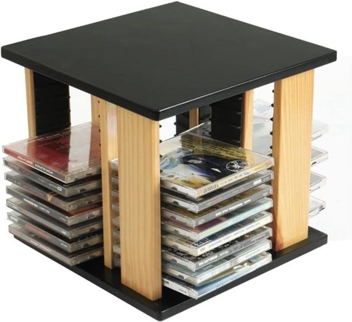 CD Opbergrek - Draaibare Displayplank - Muziek Opslaan - 4-zijdig Open Ontwerp - 48 CD's - Houtkleur