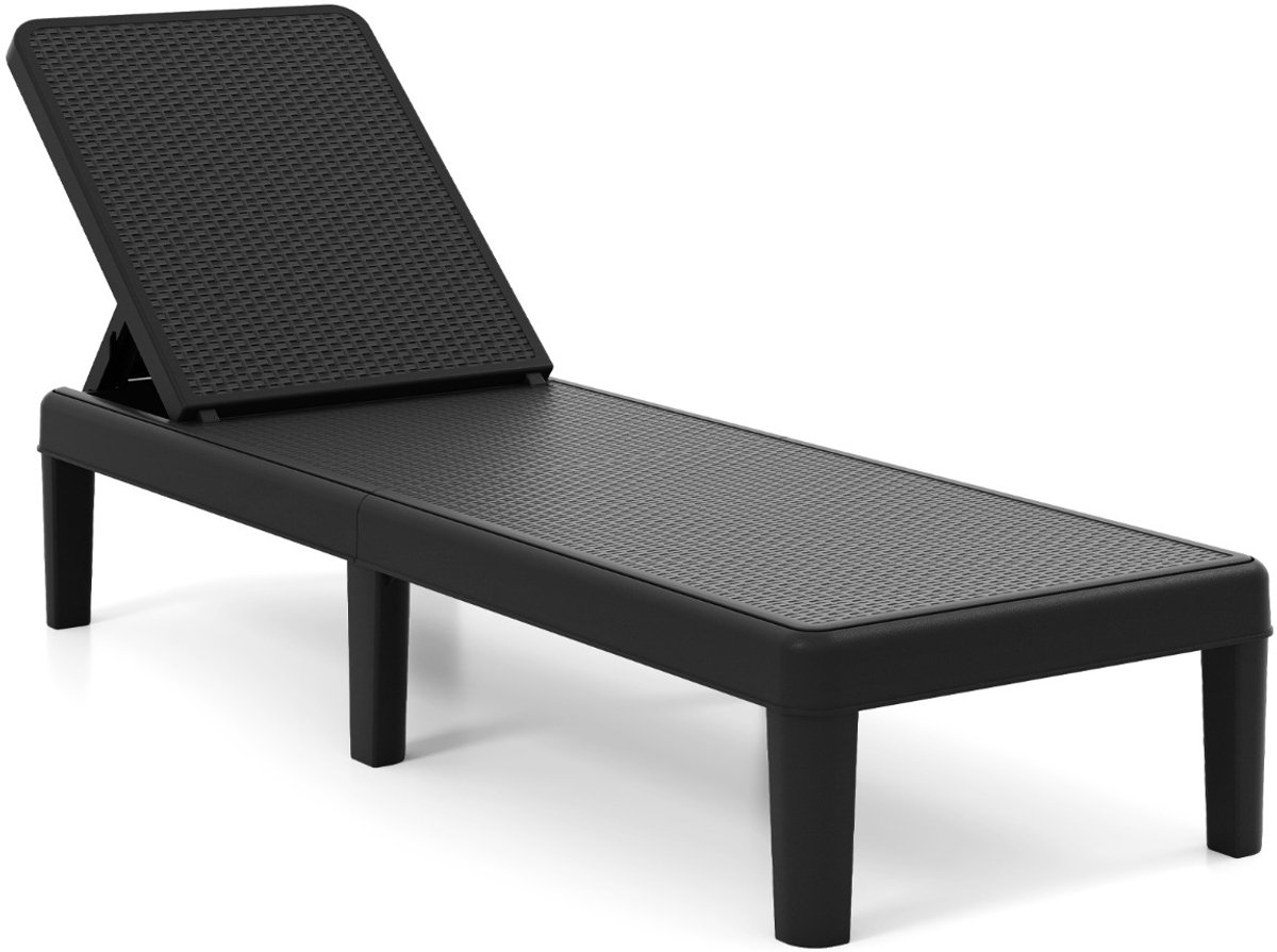 SureDeal® - Ligbed - Zonnebed Tuinligstoel - Standen Verstelbare Rugleuning - Rotanlook - 188x184x174 cm - Zwart