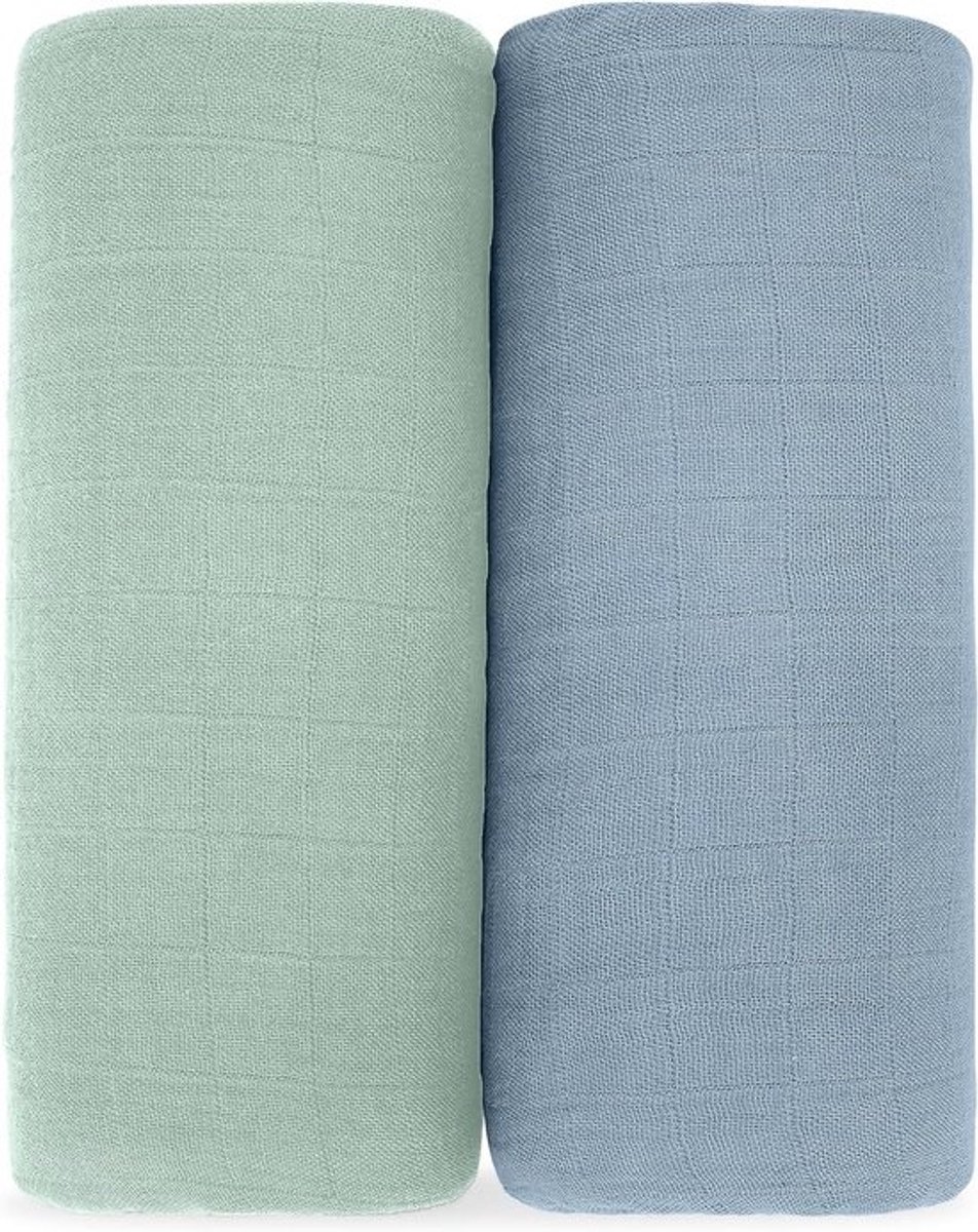 Muslin Swaddle Dekens 2-Pack 110x110 cm - 100% Katoen Zacht Baby Dekentje voor Wikkelen, Droogendekje & Luiersprei