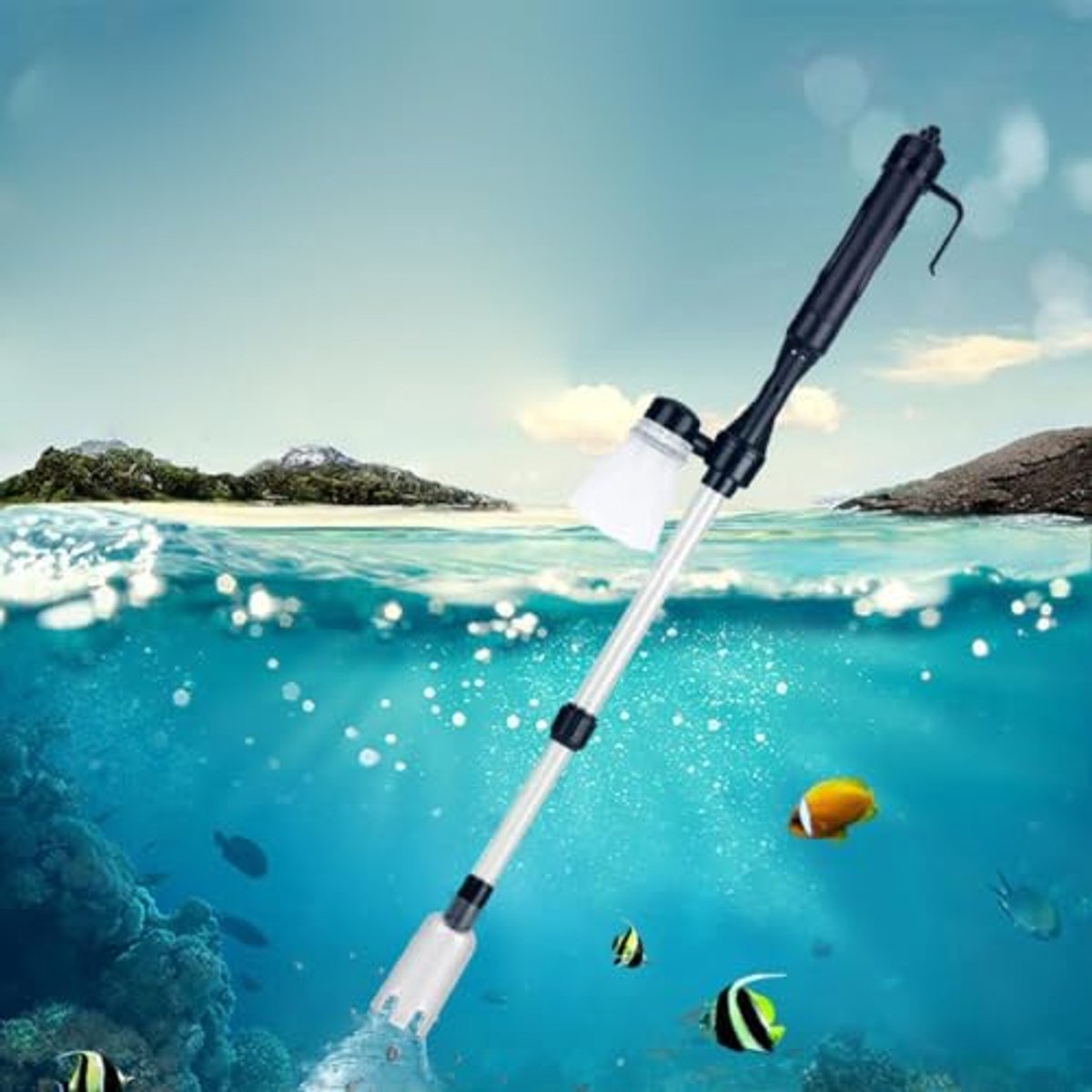 Elektrische automatische waterververser voor aquariums onderdompelbare aquariumstofzuiger verwijdert visafval en reinigt de bodem bodemreiniger zwart totale lengte 56-82 cm