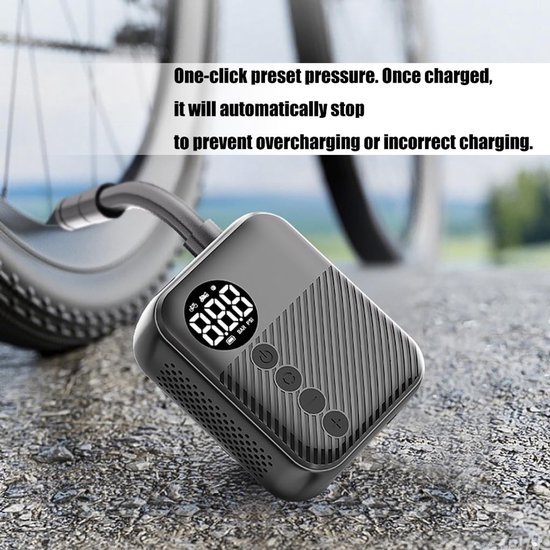 Mini Elektrische Fietspomp met Digitale Manometer - 150 PSI Draagbare Luchtpomp - USB-C Oplaadbaar voor Racefiets, MTB & E-bike - Zwart — afbeelding 4
